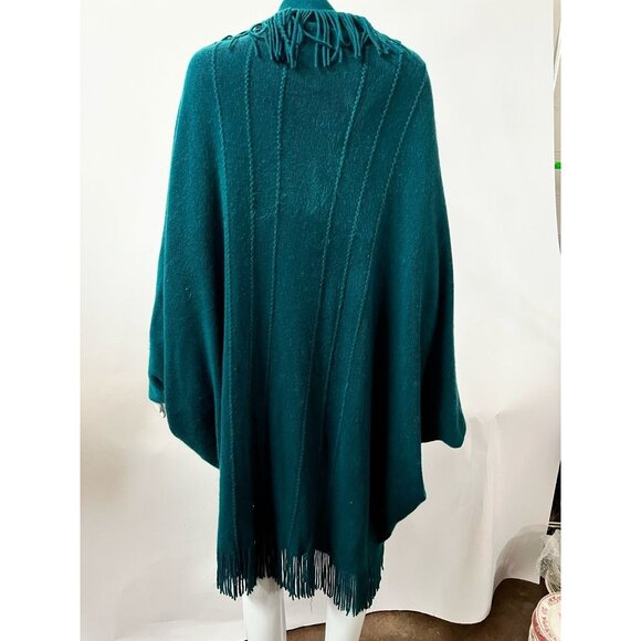 Layers By Lizden Womens Duster Sweater Shawl Blue Long Sleeve Fringe Plus OS - Picture 6 of 12